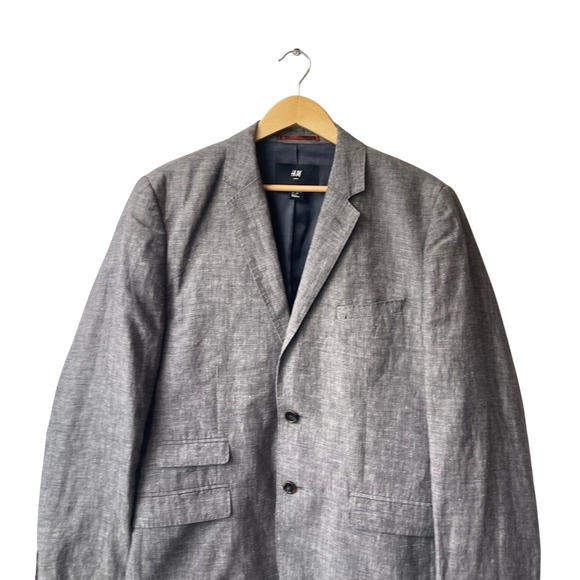 H&M Mens Linen Blazer Size 40R Gray Two Button - Picture 2 of 11